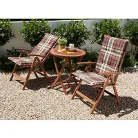 MERXX Balkonset Borkum, (5-tlg., 2x Klappsessel, inkl. Sitz- und Rückenkissen, 1x Klapptisch Ø 65 cm), Eukalyptusholz, FSC® Mix, geeignet für 2 Personen