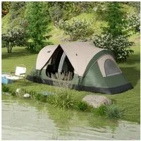 Outsunny Tunnelzelt Campingzelt mit Meshfenster, Gruppenzelt, Garten, Dunkelgrün, Personen: 3 (mit Lichthaken, 2 Räumen, 1 tlg., Winddicht Familienzelt mit Tragetasche), 2000mm Wasserabweisend Zelt für Camping