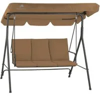HinHocker Hollywoodschaukel 3-Sitzer mit Sonnendach, Braun, bis 250 kg belastbar, Gartenschaukel, 3.00-Sitzer, Schwingen