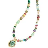 MayTree Collier Edelsteinkette mit Anhänger aus echter Abalone-Muschel (Stück, 1-tlg), Natursteine, mit 18K vergoldeter Verschlusskette
