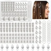 CLTYQ Haarklammer 100 Stück Dreadlocks Schmuck Haarschmuck Silber für Zöpfe, Verstellbar Cuffs Haarperlen Haarspiralen für Braids Zubehör Dekoration, 100-tlg., Verstellbar Cuffs Haarperlen Haarspiralen für Braids Zubehör