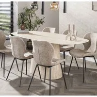 Maison ESTO Esstisch Esszimmertisch „Percino“ – Eleganz in Travertin-Optik 180 cm oval, Keramik-Tischplatte - mit einem Mittelfuß