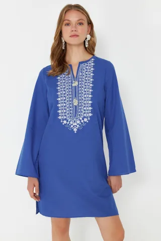Damen Blau Unifarben Maxi Langes Strandkleid Lässig
