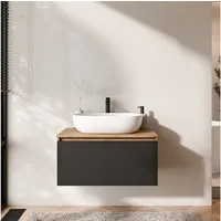 Planetmöbel Waschtisch-Set ARISA Waschtisch 80 cm mit Waschbecken 60 cm, (Waschtischunterschrank hängend für Gäste WC & Bad, schwarz, Badmöbel Set mit Waschbecken 60 cm weiß), Schublade mit Soft-Close Funktion