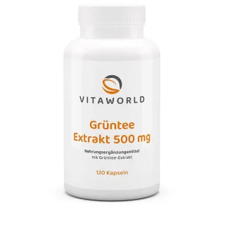 Vitaworld Grüntee Extrakt 500 mg | 120 Kapseln | 75 mg EGCG, 500 mg Polyphenole und 70 mg Koffein pro Tagesdosis | vegan