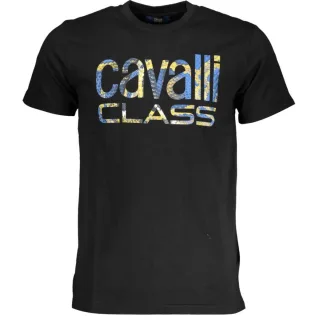 Cavalli Class Schlangenhaut Bold Logo Schwarzes T-Shirt