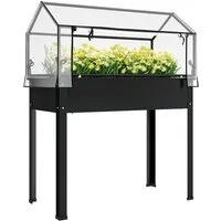 MC Star Hochbeet Hochbeet mit Gewächshaus-Dach, Erhöhte Pflanzenbox mit Ablauflöchern (100 x 48 x 124 cm, Schwarz)