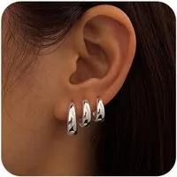 LuxusKollektion Creolen-Set 3 Paar Creolen Silber 925/Gold Damen Ohrringe Set 14K Vergoldet Mini