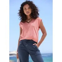 Beachtime by Lascana V-Shirt aus leichter Strukturware mit Effektgarn luftiges Sommershirt, T-Shirt mit V-Ausschnitt, Strandshirt, casual