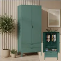 skølm Kleiderschrank Ituri aus Metall (Dunkelgrün) Schrank mit 6 Fächern, 2 Schubladen & 2 Kleiderstangen, 170x80x45 cm