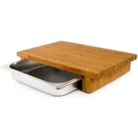cleenbo Schneidebrett mit Auffangschale - Profi Holz Küchenbrett aus Bambus- 43 x 29 x 7,5cm, Holz, Antibakterielles Holzbrett mit Auffangschale aus Edelstahl