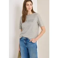 CECIL Kurzarmshirt Sommershirt mit Streifen und Wording