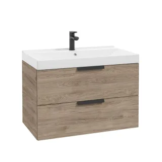 Neuesbad Serie 40 Waschtischunterschrank mit 2 Schubladen, B:800,H:500,T:450mm, Korpus/Front: Walnus NB1DF001-D-080301