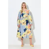 Ulla Popken Maxikleid Maxikleid Blüten A-Linie Tunika-Ausschnitt Langarm