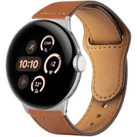 Wigento Smartwatch-Armband Für Google Pixel Watch 4 / 3 / 2 / 1 41mm Leder Ersatz Armband Braun, Echtleder, Edelstahl Schließe