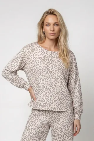 monari - Sweatshirt mit Leomuster taupe gemustert - Gr. - 42