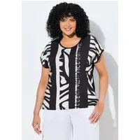 Ulla Popken T-Shirt T-Shirt Streifen Oversized Rundhals Halbarm