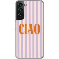 MuchoWow Handyhülle für Samsung Galaxy S22 Ciao - Zitat - Pastell - Streifen, Phone Case, Silikon, Schutzhülle Dünn