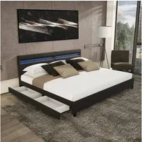 HOME DELUXE Kunstlederbett LED Bett mit Schubladen - 200 x 200 cm / 270 x 200 cm (inkl. Schubladen), gepolstertes Kopfteil, LED Beleuchtung, Familienbett, Stauraumbett