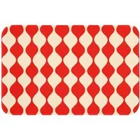 OnlyWow Badematte Wellenförmiges Muster - Retro - Rot - Beige, Höhe 10 mm, Polyester, Rechteckig, Badezimmerteppich, Badteppich, Rutschfest, Badvorleger, Waschbar