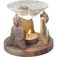Saraswati Duftlampe Aromalampe "3 Buddhas" Speckstein 10x9cm