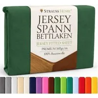 Strauss Home Spannbettlaken Premium 160 g/m² Gekämmte Baumwolle Jersey in Hotelqualität, Gummizug: Rundumgummi, OEKO-TEX®-zertifiziert - Hotelqualität – Formstabil & Langlebig