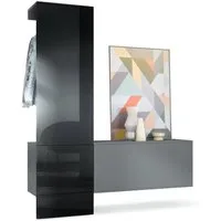 Vladon Garderoben-Set Carlton Set 4, (Wandgarderobe bestehend aus, 1 Paneel und 1 Schrankmodul), Anthrazit matt/Schwarz Hochglanz (156,5 x 193 x 35 cm)