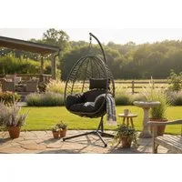 Home Collective Hängesessel Hängestuhl mit Gestell höhenverstellbar ideal für Garten und Balkon, inkl. extra dicke Sitzpolster Schaukelsessel Indoor & Outdoor
