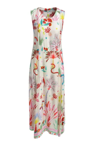 Milano Italy - sleeveless roundneck mididress sand print - Gr. - 44