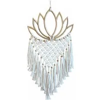 Saraswati Traumfänger Ornament "Lotus" Rattan (26x18cm) mit Makramee und Holzperlen, beige 2