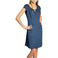 Caspar Sommerkleid SKL020 knielanges Damen Sommer Leinenkleid mit eleganter Metallspange Luftig leicht, figurumspielende Form, mit seitlichem Jersey-Einsatz
