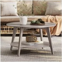 VASAGLE Couchtisch rund Wohnzimmertisch holz Beistelltisch braun (inkl. Zubehörpaket & Anleitung), 2 Ebenen, Ø 80 cm, modern, skandinavisch, einfache Montage