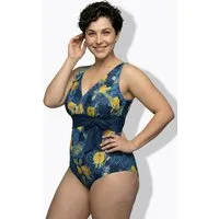 Ulla Popken Badeanzug Badeanzug Zitronen Softcups Herzausschnitt