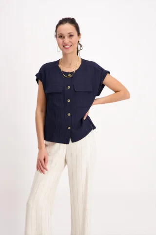 signe nature - Strukturierte Bluse mit Taschen blau - Gr. - 38