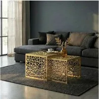 FINEBUY Satztisch FB77353 Couchtisch 2er Set Alu Wohnzimmertisch Beistelltisch Metall (Edles Tischset aus sehr robustem Aluminium), Platzsparendes Möbelstück für Dein Zuhause