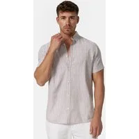 Indicode Kurzarmhemd Herren INBravida Herrenhemd Kurzarm aus einem leichtem Leinenmix, mit Button-Down-Kragen