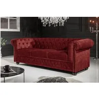 riess-ambiente Sofa CHESTERFIELD 205cm rot - Samt, Federkern-Polsterung, Rundum Bezug, Einzelartikel 1 Teile, 3-Sitzer Couch mit Knopfheftung & Goldnieten - ideal für Wohnzimmer