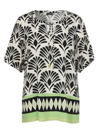 VIA APPIA DUE - Tunika V-Ausschnitt 1/2 Arm Druck creme multicolor - Gr. - 44
