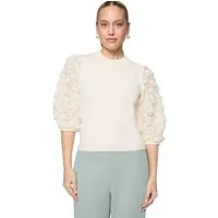 Zero Strickpullover Damen mit 3D Blüten (1-tlg) drapiert / gerafft