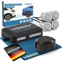 VSG24 Akustische Premium Einparkhilfe ECHO PLUS Parkhilfe zum nachrüsten PDC Rückfahrkamera (Rückfahrwarner mit Lautsprecher & 4 Sensoren Stecksystem Nachrüstsatz)