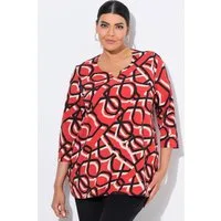 Ulla Popken T-Shirt Shirt grafischer Druck Tunika-Ausschnitt 3/4-Arm