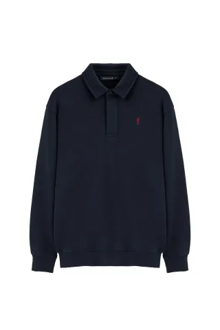 Polo-Sweatshirt marineblau im Regular Fit mit Rigby Go-Logo