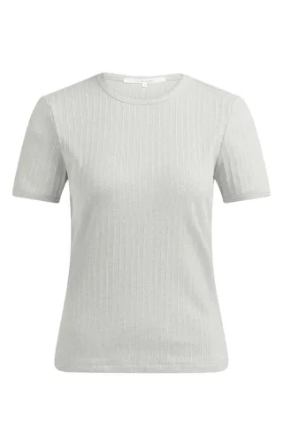 Yaya - Kurzarm-T-Shirt in Rippstruktur mit Rundhalsausschnitt beige - Gr. - M