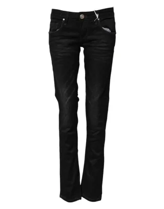Acht Schwarze Baumwolle Slim Fit Denim Niedrige Taille Jeans