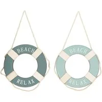 Posiwio Dekofigur Deko Rettungsring Holz Maritim Blau 17cm 2er Set, 2 Stück