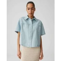 OPUS Kurzarmbluse Ferluna breath aus Denim mit weiter Passform abgesteppte Teilungsnähte, authentische Waschung, fester Griff, Casual