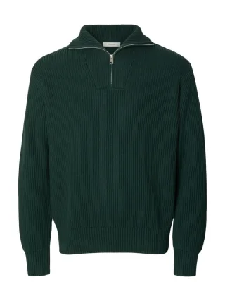 selected men - Strickpullover mit Zipper grün - Gr. - S