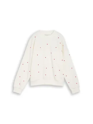Denim Tom Tailor - Loose Fit Sweatshirt mit Stickerei off white red heart embroidery - Gr. - L