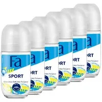 FA Deo-Roller Roll-on Sport, 6x 50ml, Vorratspack, 6-tlg., Dermatologisch getestet, Vegane Formel, keine Deo-Rückstände