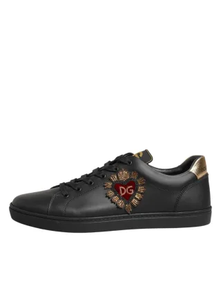 Dolce & Gabbana Schwarze Leder-Sneaker mit Herzverzierung